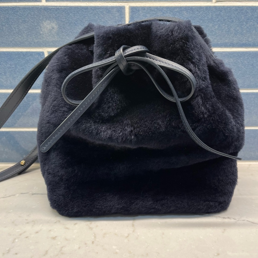 Mansur Gavriel Apparis Mini Sherpa and Leather Drawstring Bucket Bag